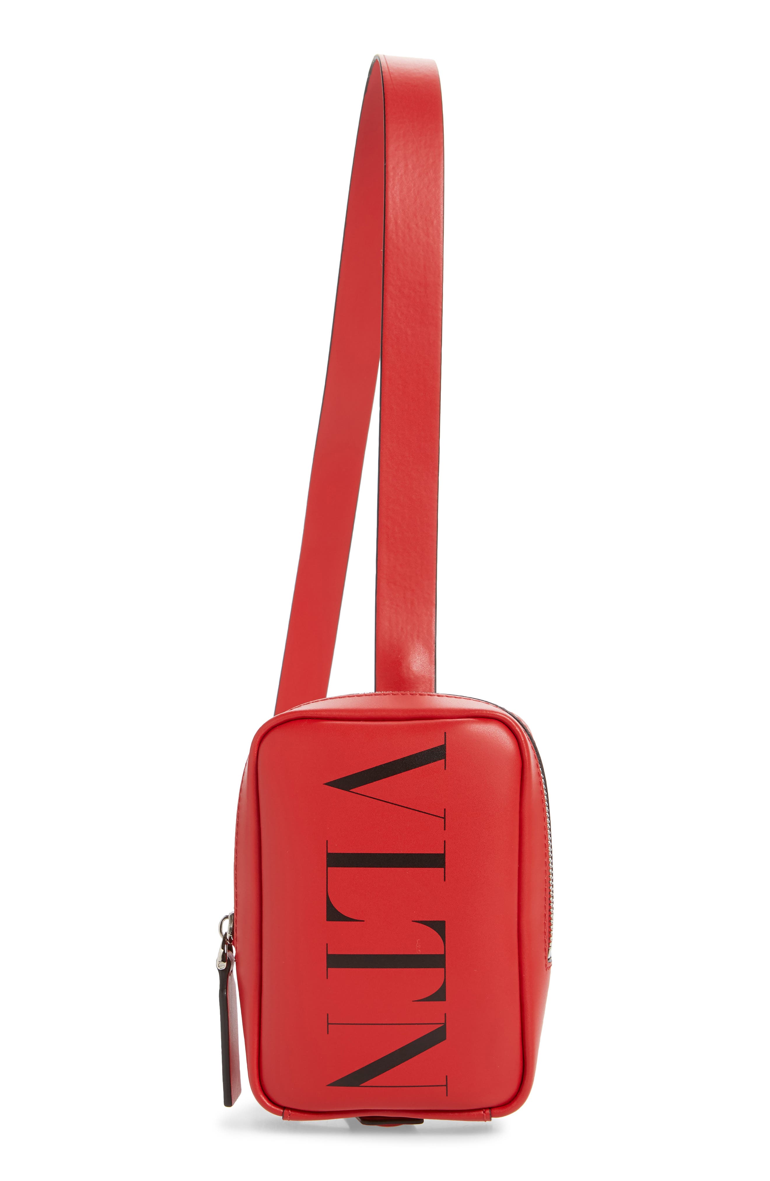 Valentino Logo Shoulder Pouch, Main, color, RED