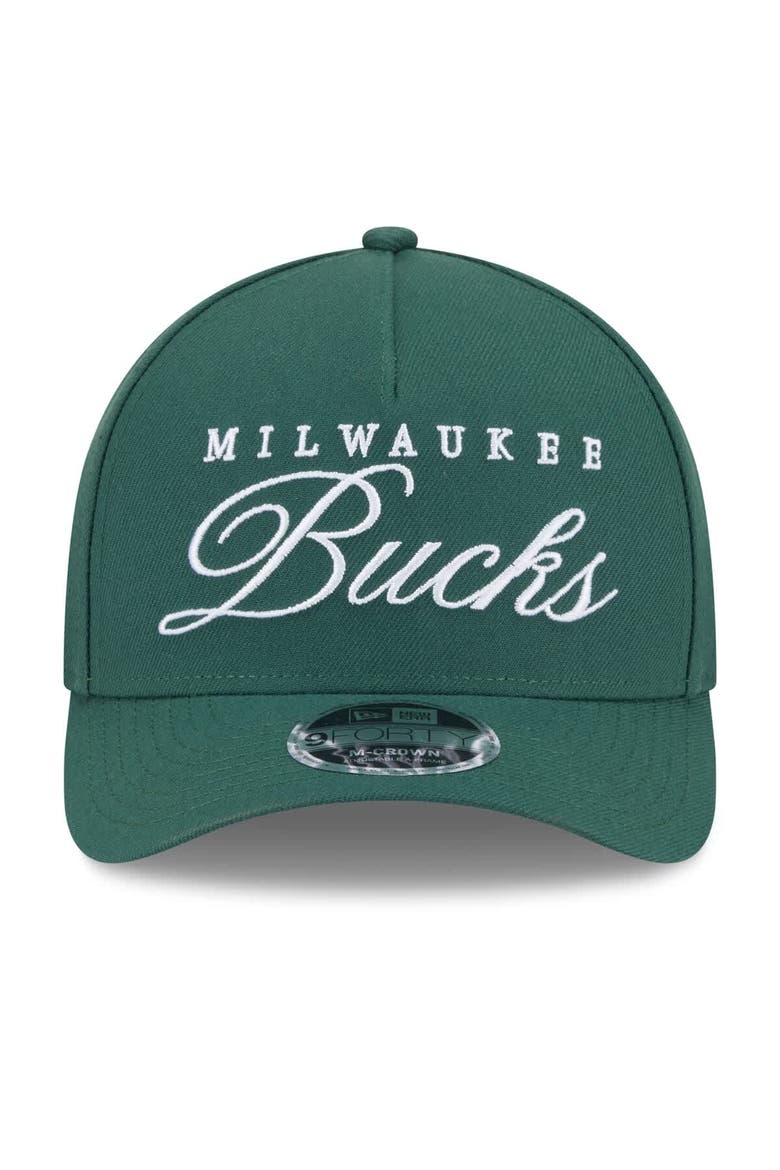 Men's New Era Hunter Green Milwaukee Bucks 2025 NBA Draft M-Crown A-Frame 9FORTY Adjustable Hat, Alternate, color, Hunter Green