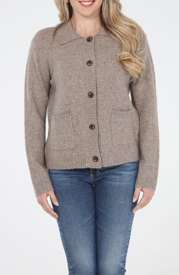 Rain And Rose Collared Sweater Jacket In Mocha