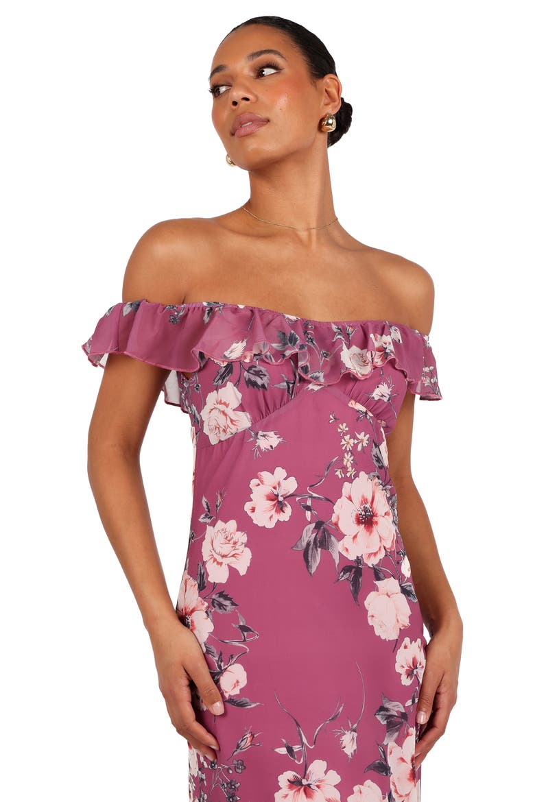 Irelynn Ruffle Convertible Floral Maxi Dress, Alternate, color, DARK ROSE FLORAL
