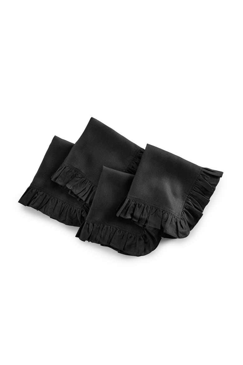 Linen Dinner Napkins Set of 4, 20 x 20" - Gabrielle Ruffle, Main, color, Black