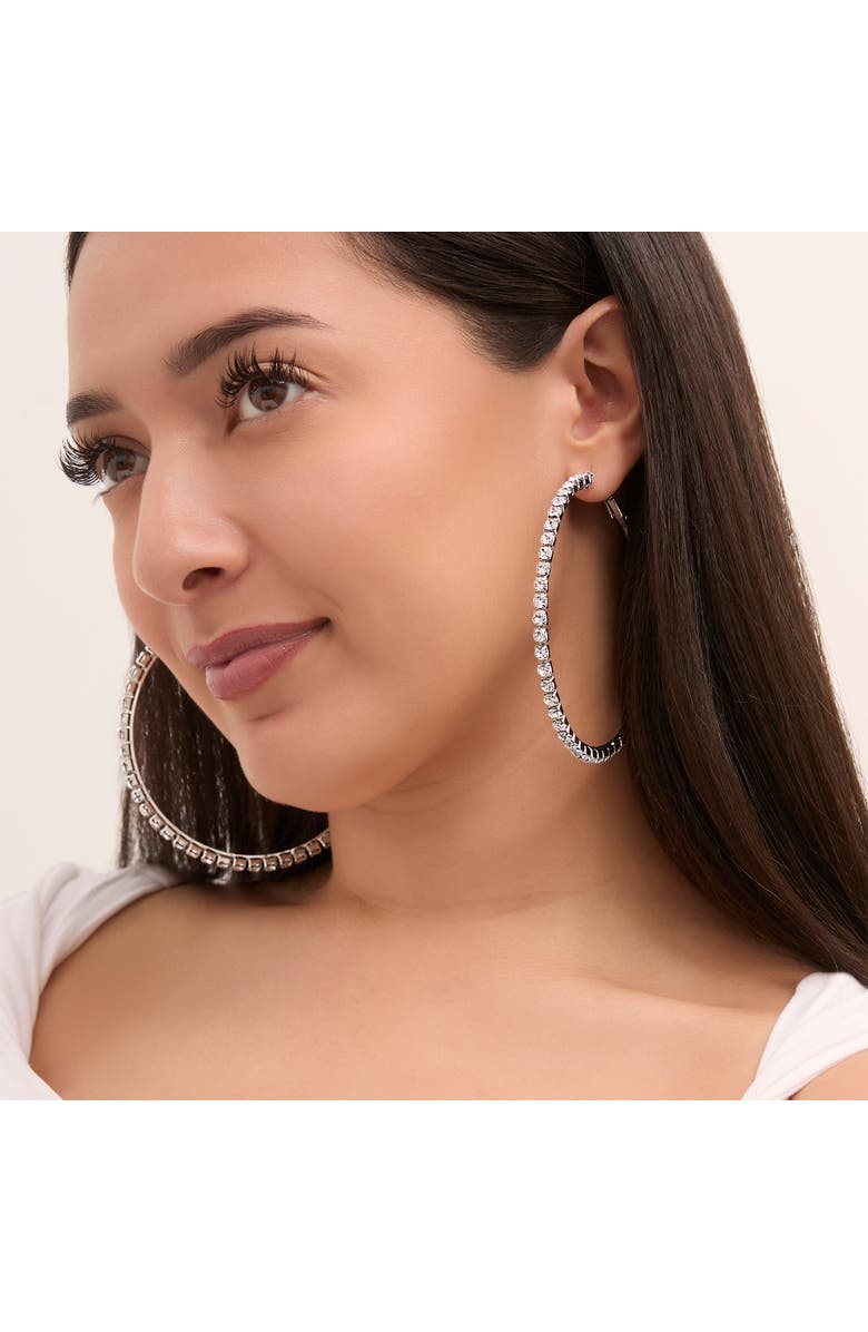 Jessica Simpson Crystal Lined Hoop Earrings, Alternate, color, Silver