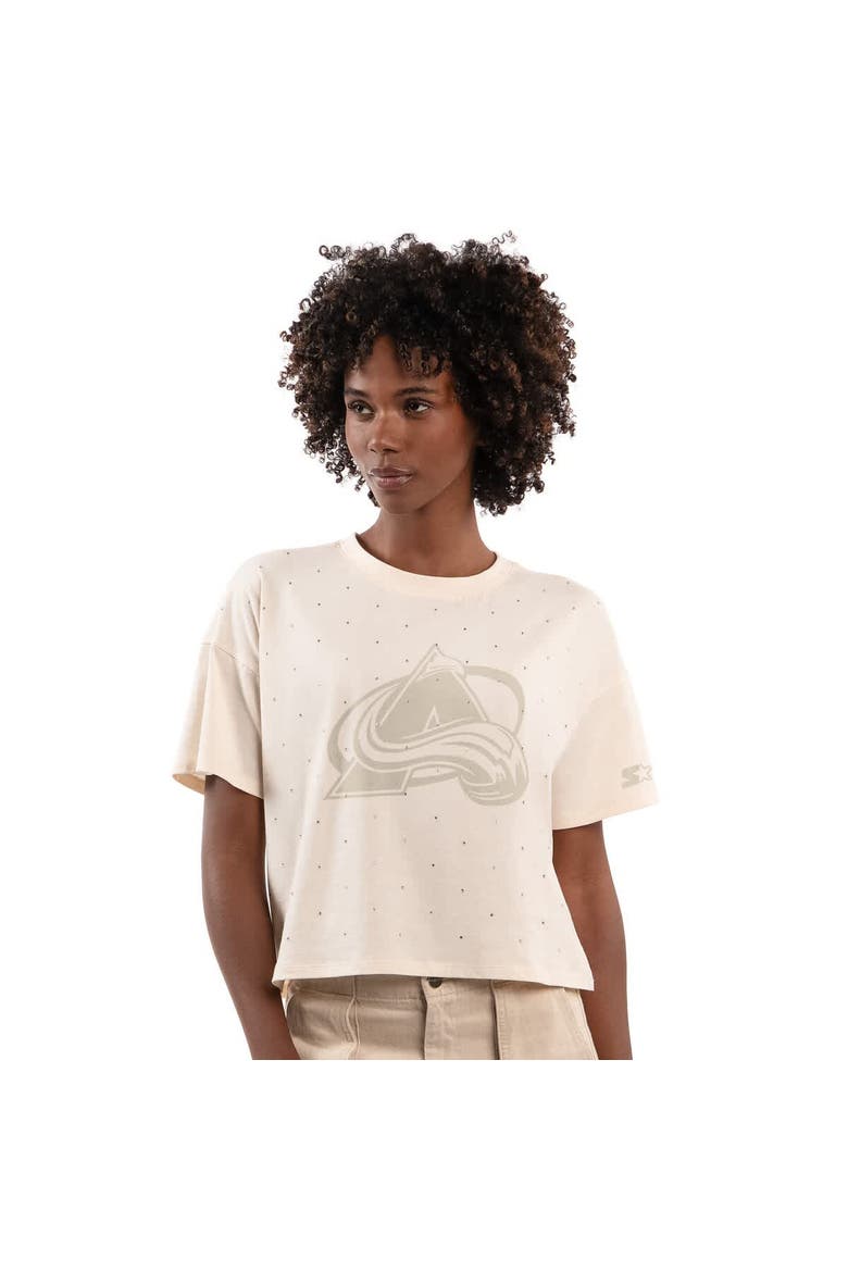 Women's Starter Cream Colorado Avalanche Rhinestone Sprinkle Boxy Cropped T-Shirt, Main, color, Cream