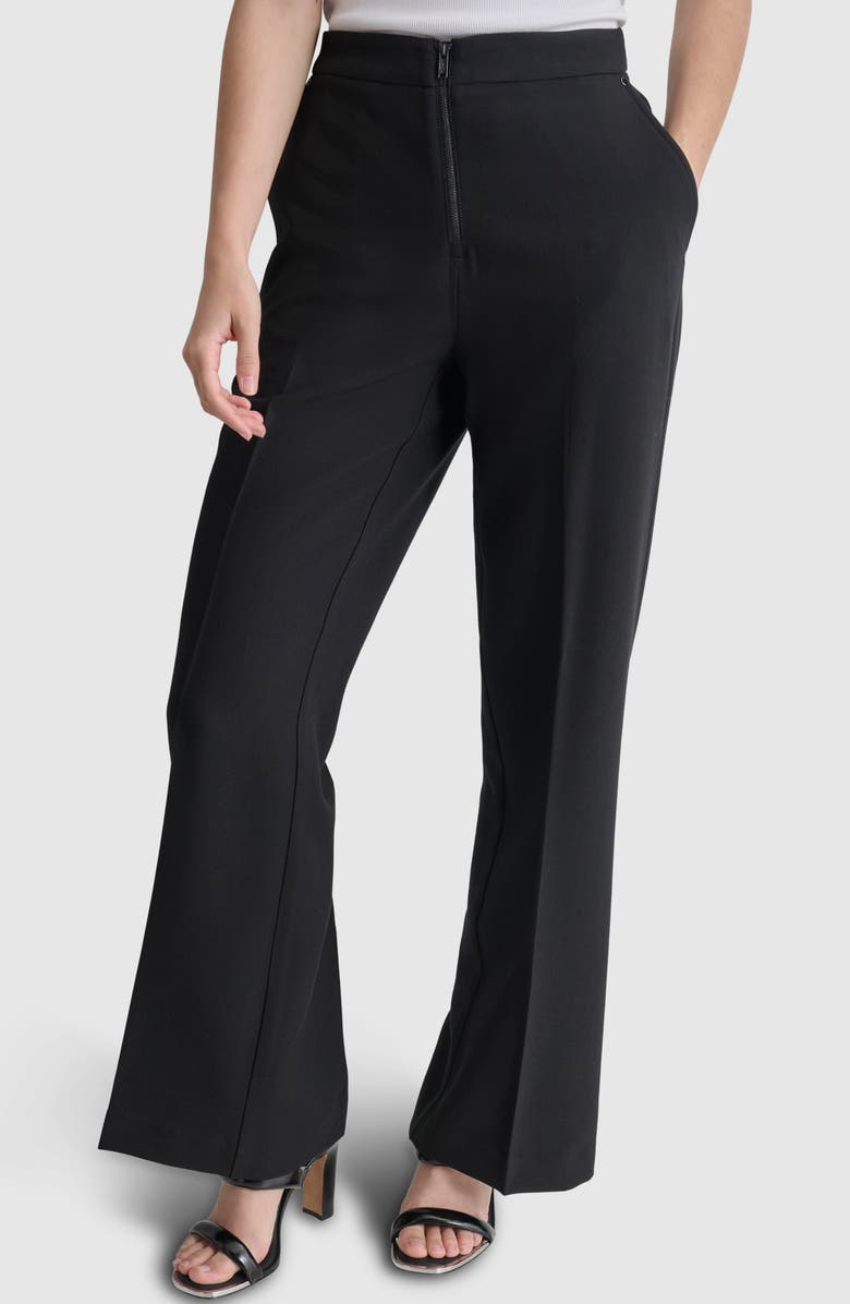 DKNY Double Weave Wide Leg Pants, Main, color, Black