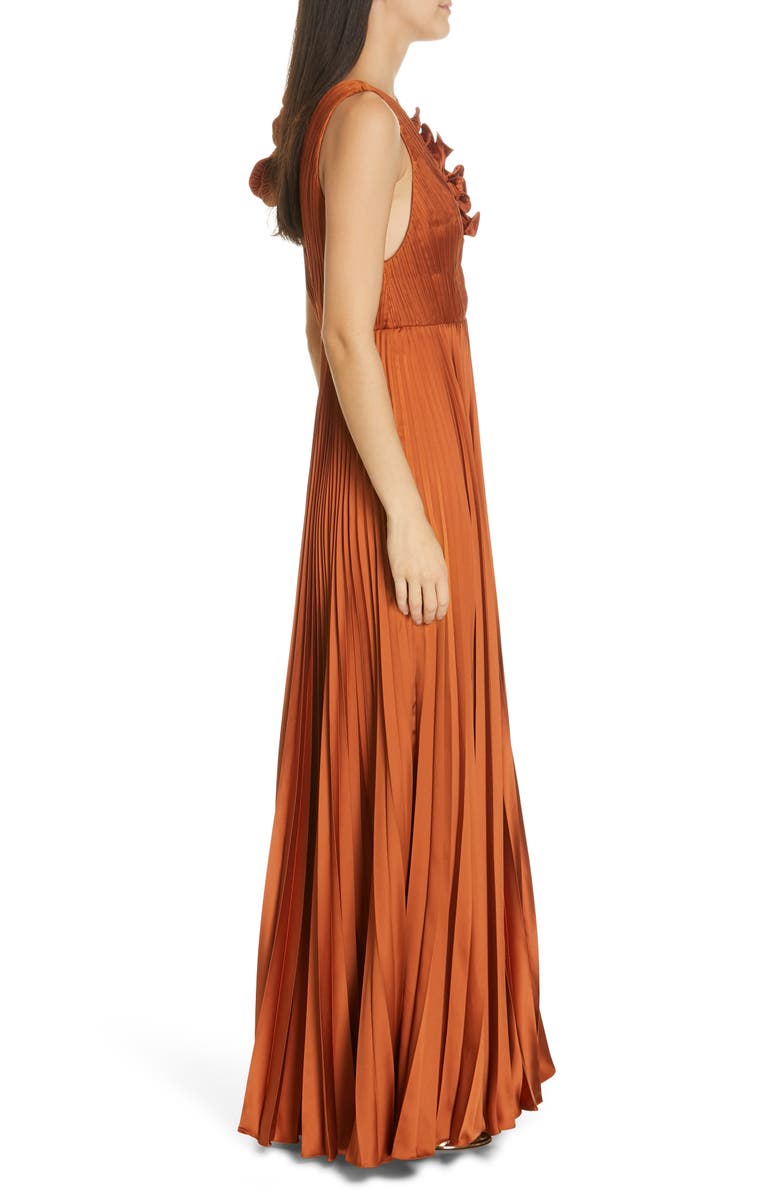 AMUR Aviva Pleated Satin Maxi Dress, Alternate, color, 