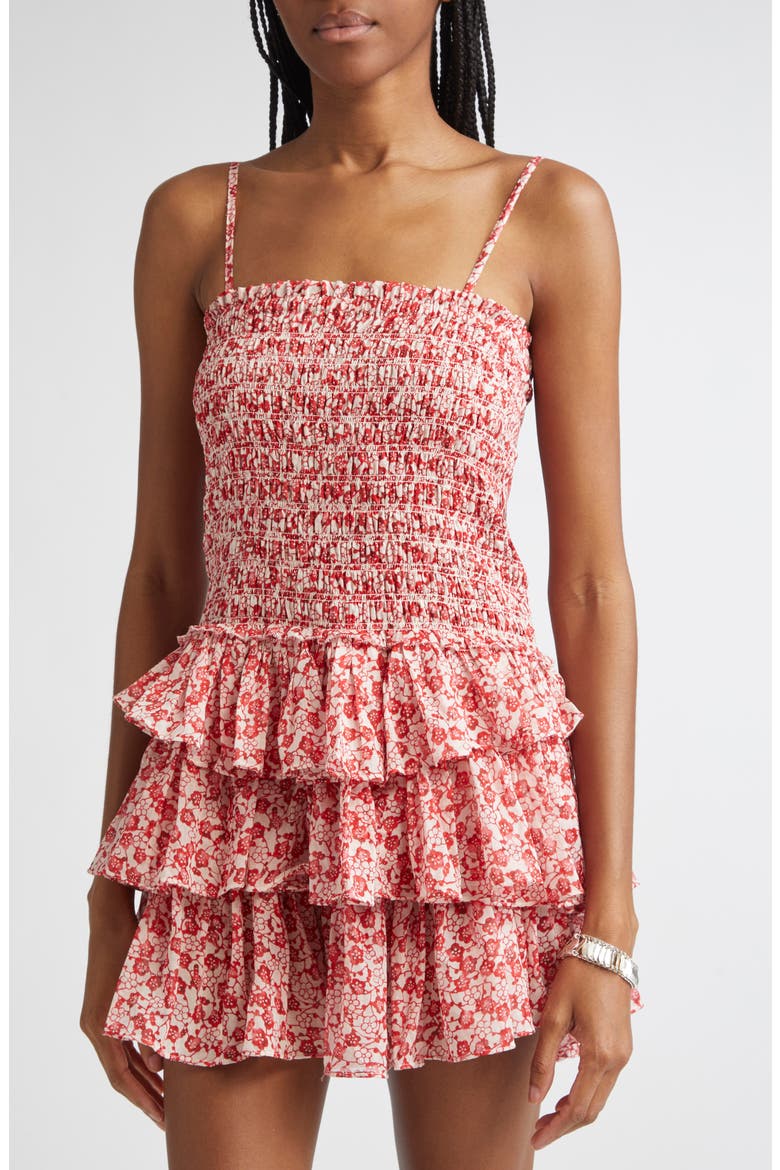 Elodie Floral Print Voile Minidress, Alternate, color, RED