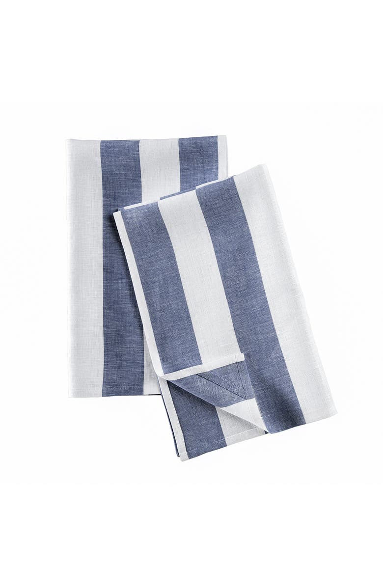 Solino Home Linen Kitchen Towels Set of 2, 17 x 26 Inch for Dining Table, Holiday and Everyday Table Decor - Cabana Stripe, Alternate, color, Navy And White