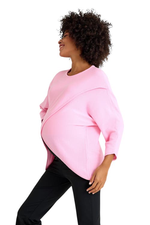 Accouchée Let Loose Crossover Long Sleeve Maternity Nursing Knit Top In Pink
