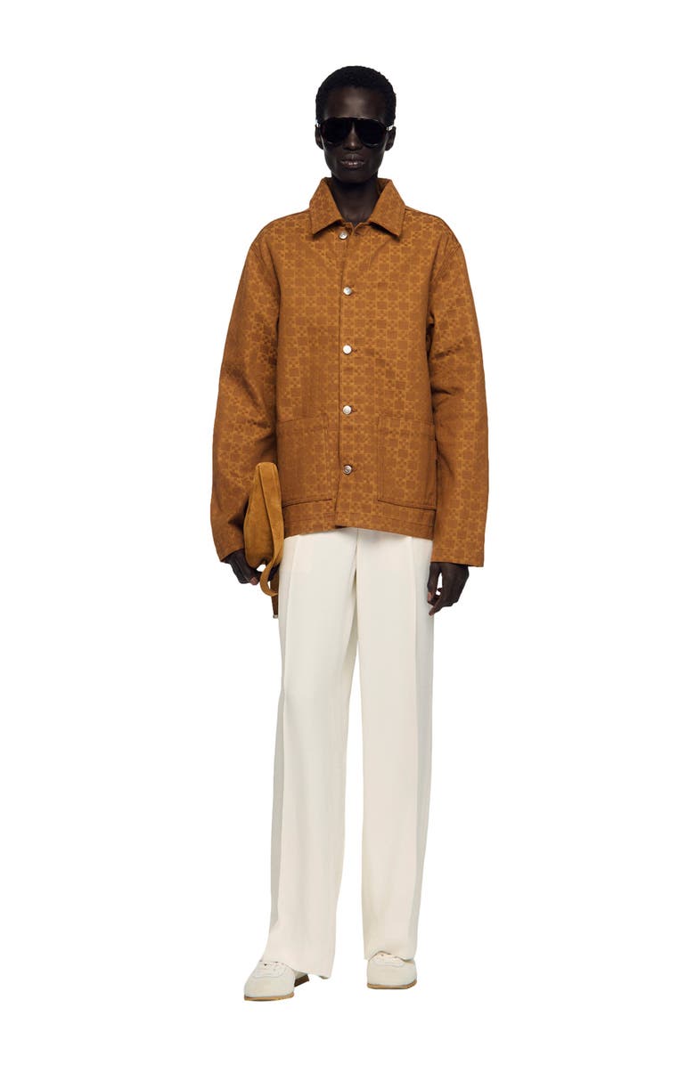 SANDRO Square Cross denim jacket, Alternate, color, Camel