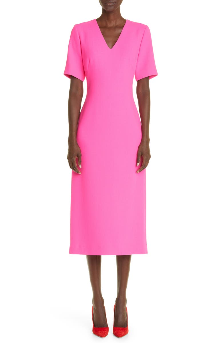 Brandon Maxwell Megan V-Neck Wool Crepe Sheath Dress, Main, color,