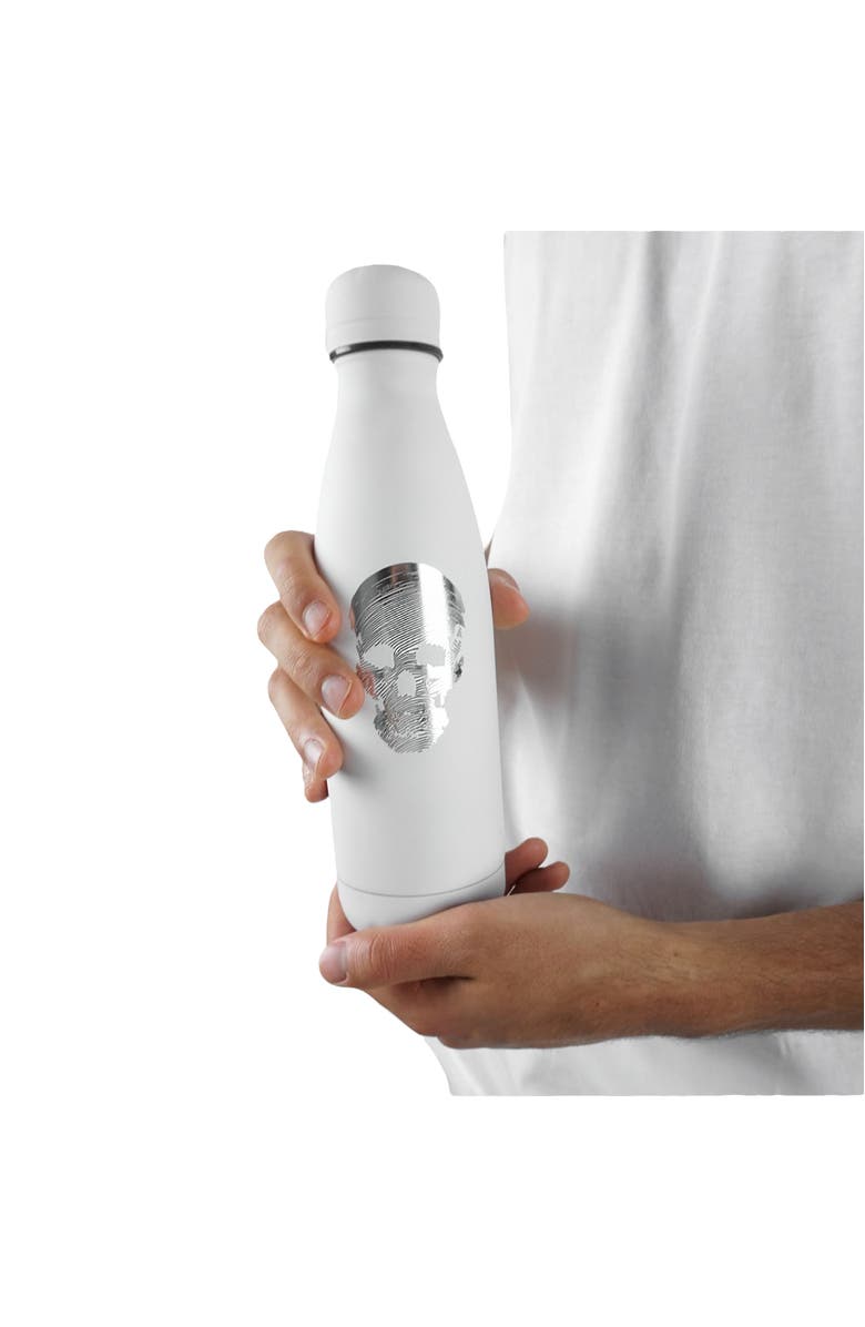 Blvck Whte Skull Water Bottle, Alternate, color, White