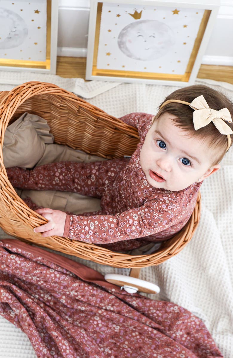 Manière Elegant Floral Cotton Blend Footie, Alternate, color, Rust