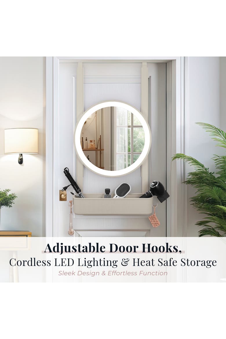 Over-The-Door LED Lighted Mirror Styling Station, Alternate, color, Neutral