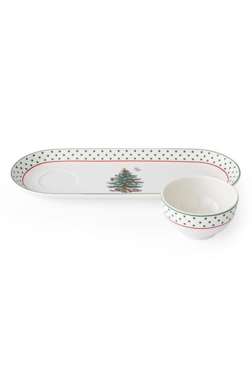 Spode Christmas Tree Polka Dot Oval Chip And Dip Set In Green
