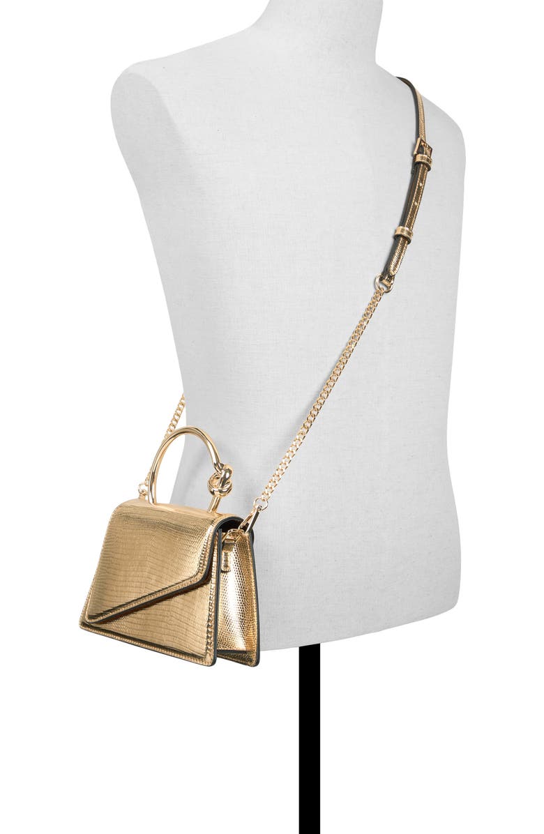 ALDO Aellaax Snakeskin Embossed Faux Leather Top Handle Bag, Alternate, color, Gold