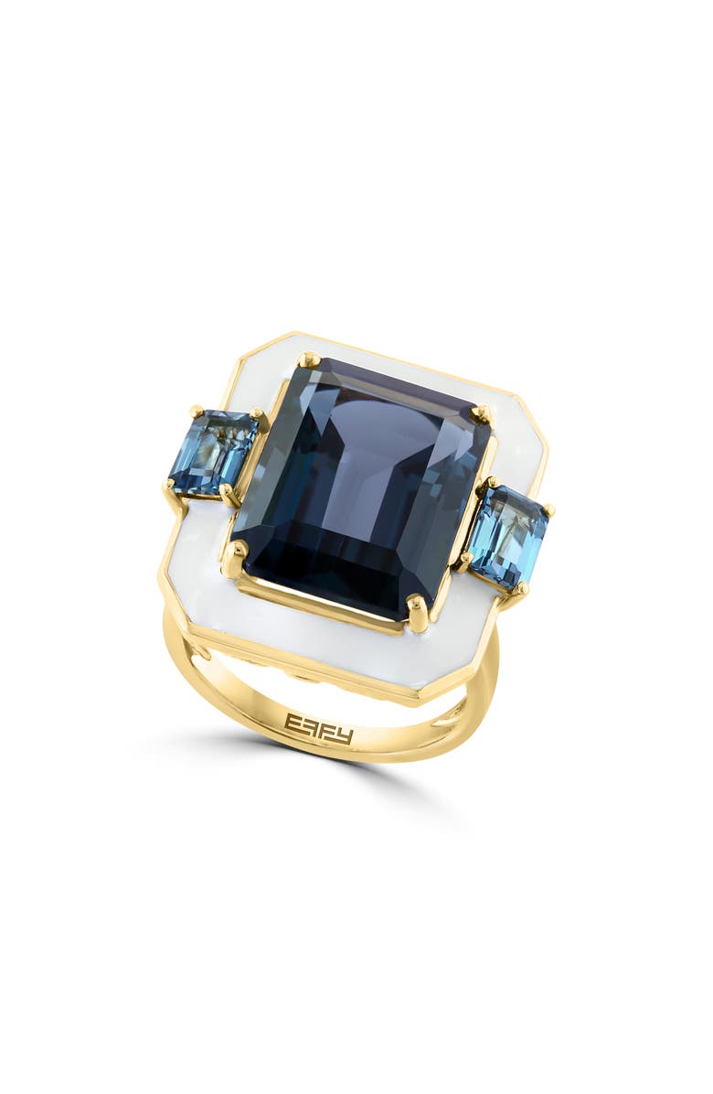 EFFY 14K Yellow Gold Diamond London Blue Topaz Ring - 0.01 ctw., Main, color, 