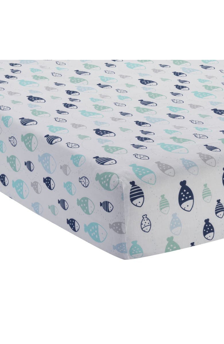 Lambs & Ivy Oceania Whale with Octopus and Fish Nautical Ocean 6-Piece Nursery Baby Crib Bedding Set, Alternate, color, Blue