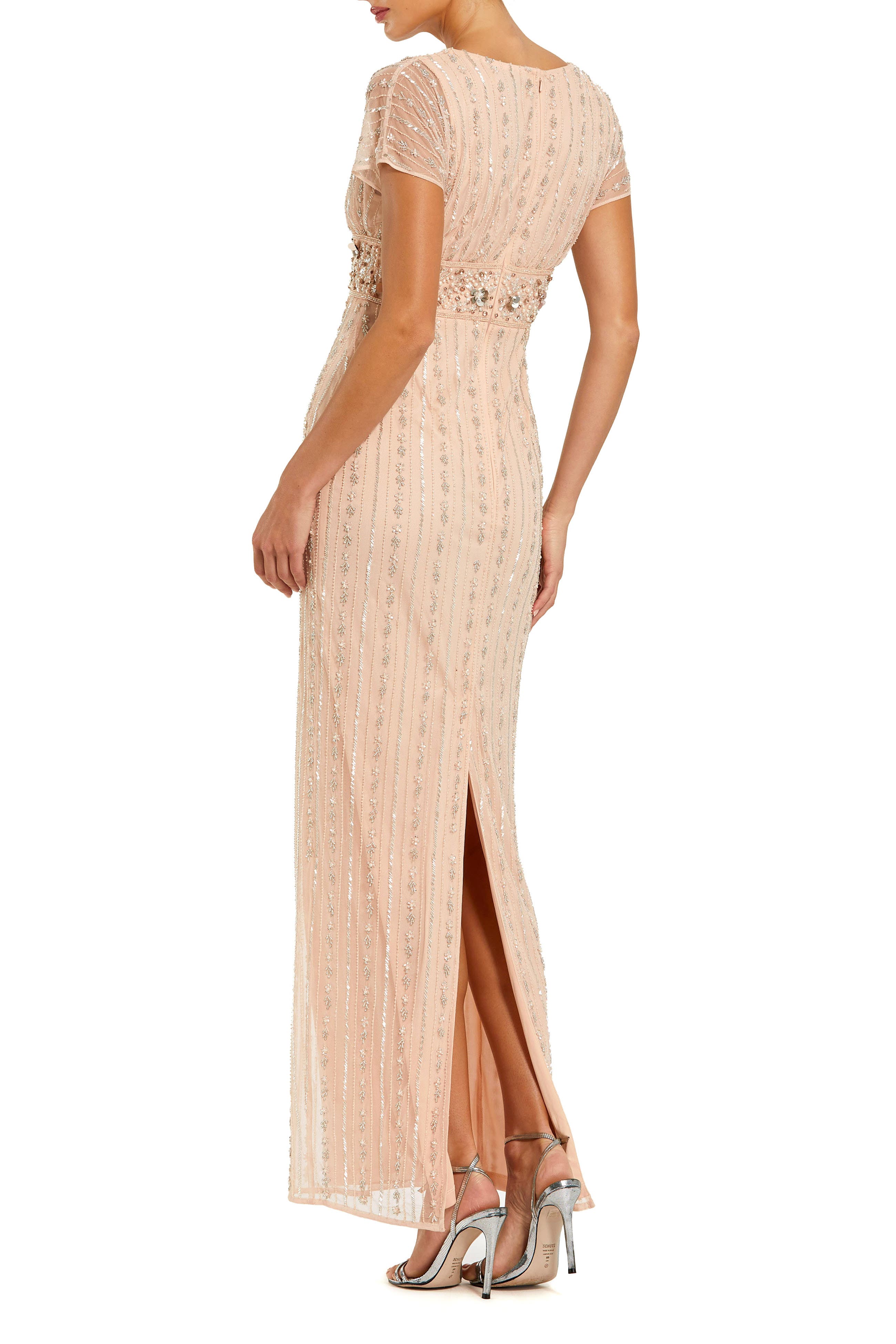 Beaded Blouson Short Sleeve Column Gown - image 4