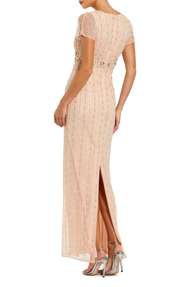 Beaded Blouson Short Sleeve Column Gown, Alternate, color, Rose