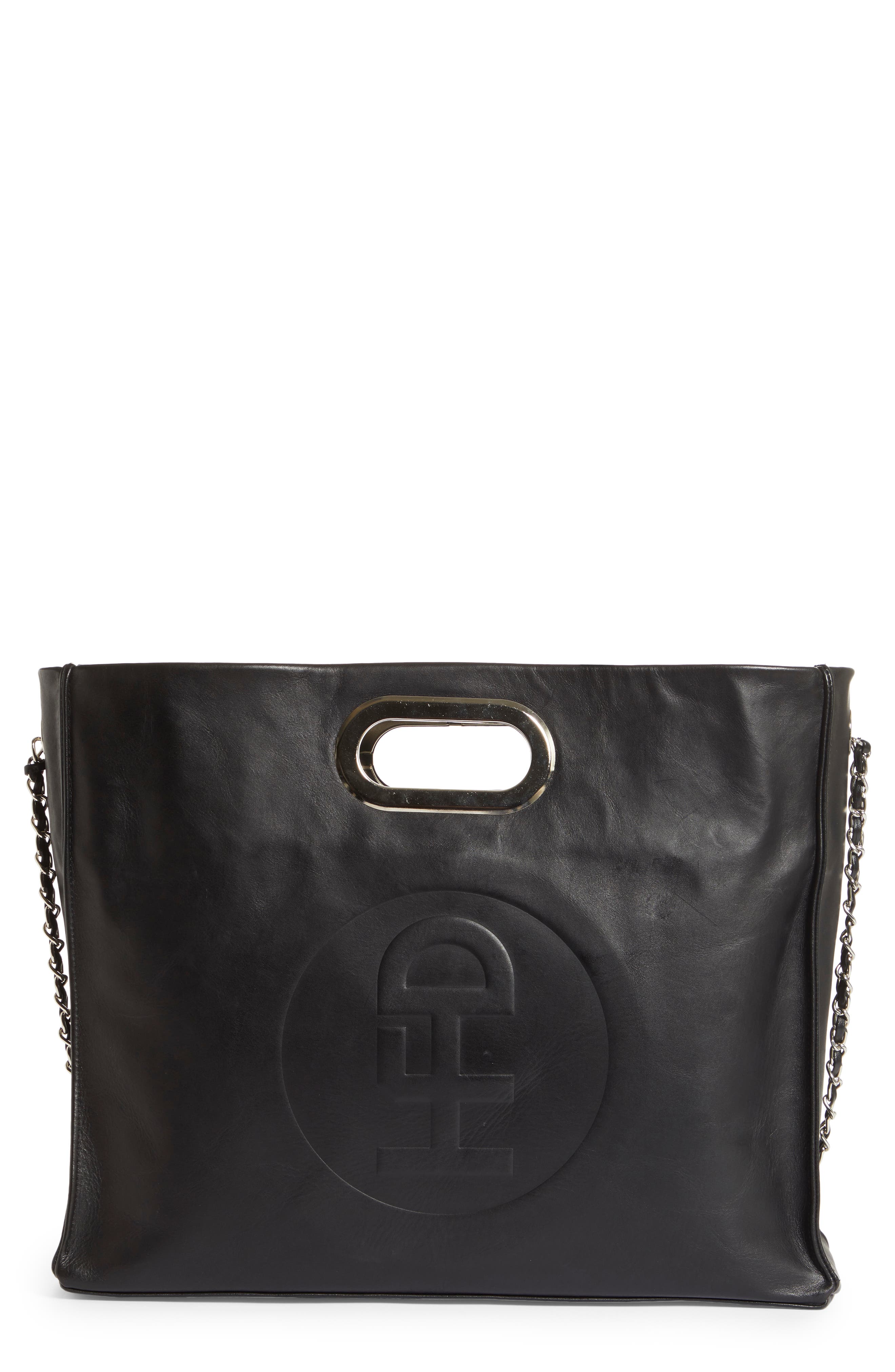 HFD Logo Embossed Leather Clutch Bag, Main, color, 