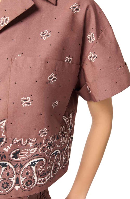 Maje Patterned Rhinestone Cropped Shirt In Brown Bandana Print