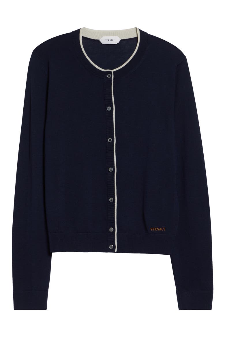 Tipped Wool Blend Cardigan, Main, color, NAVY