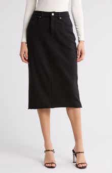 Alma Raw Hem Denim Midi Skirt
