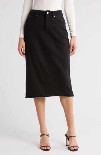 Alma Raw Hem Denim Midi Skirt