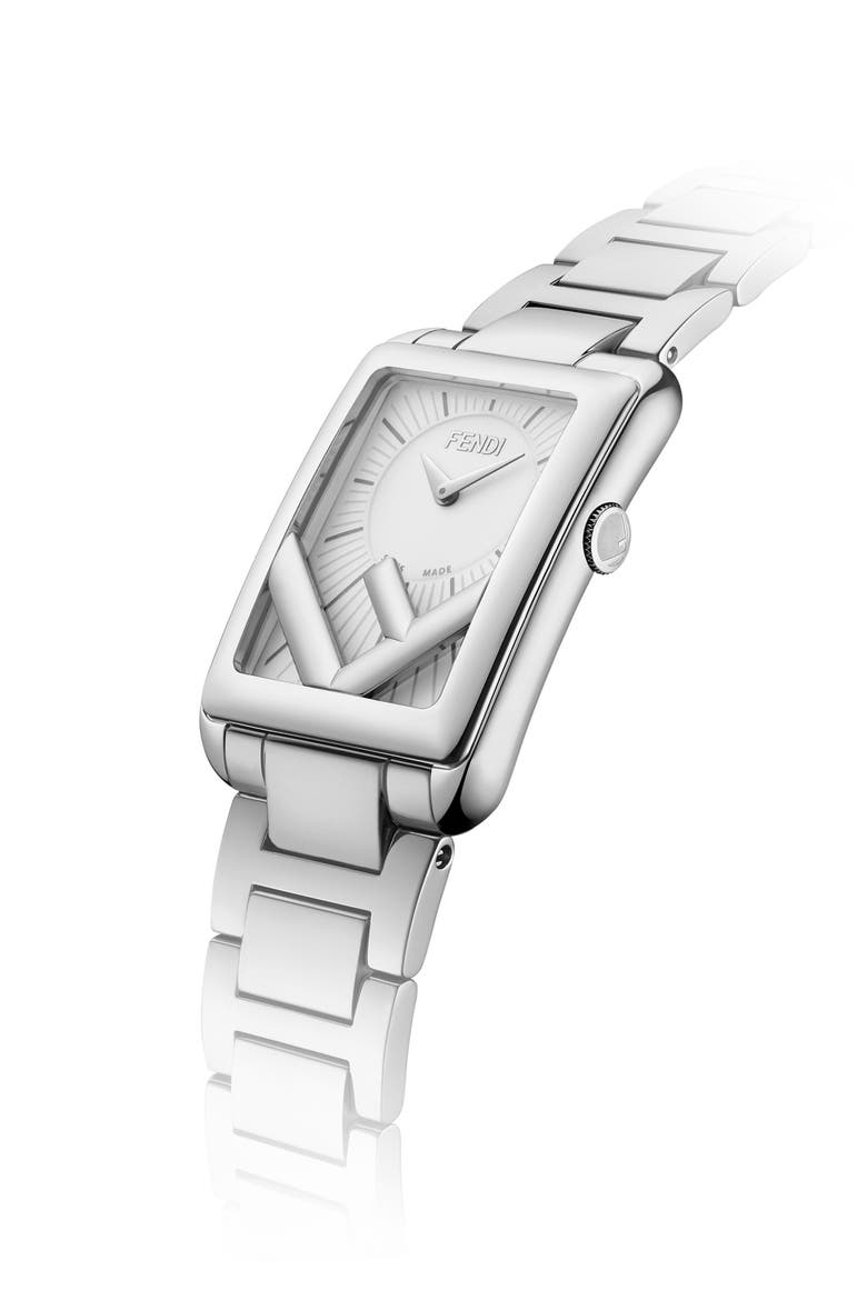 Run Away Rectangle Bracelet Watch, 22.5mm x 32mm, Alternate, color, SILVER