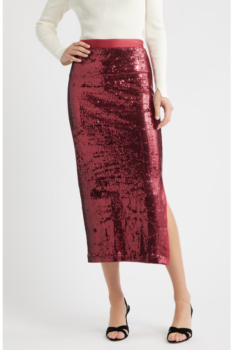 Ebibi Sequin Pencil Skirt, Main, color, DK RD