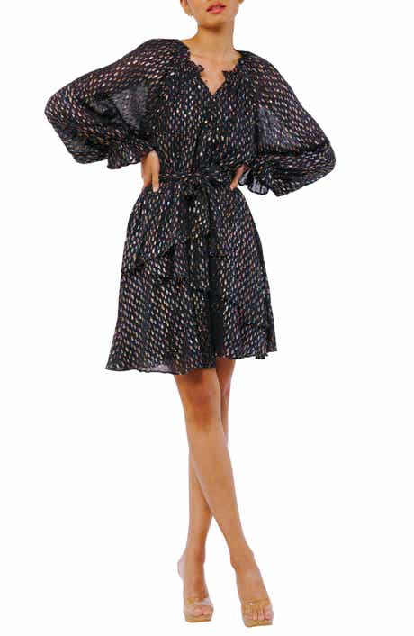 CIEBON Kerina Metallic Tie Waist Long Sleeve Dress