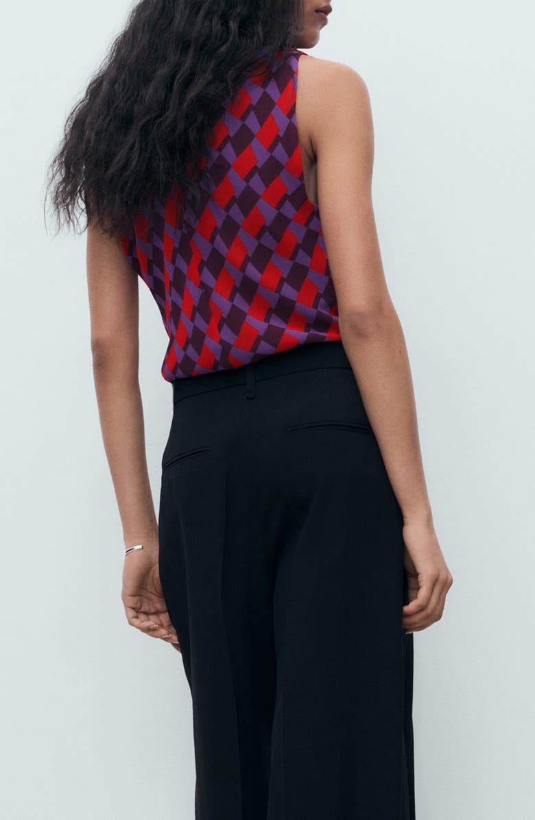 MANGO Geo Print Cowl Neck Sleeveless Top, Alternate, color, Violet