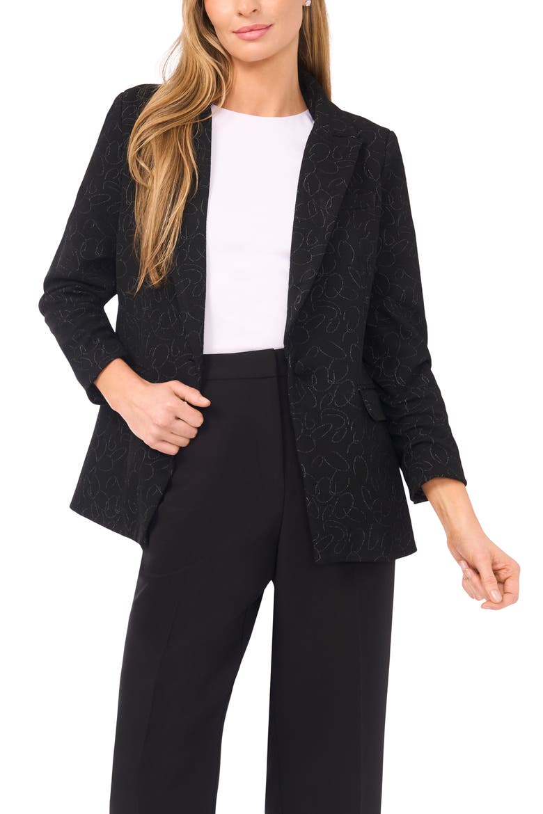 Scribble Print Scrunch Sleeve Blazer, Main, color, RICH BLACK