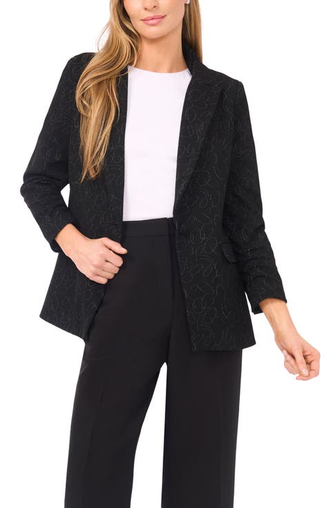 Scribble Print Scrunch Sleeve Blazer