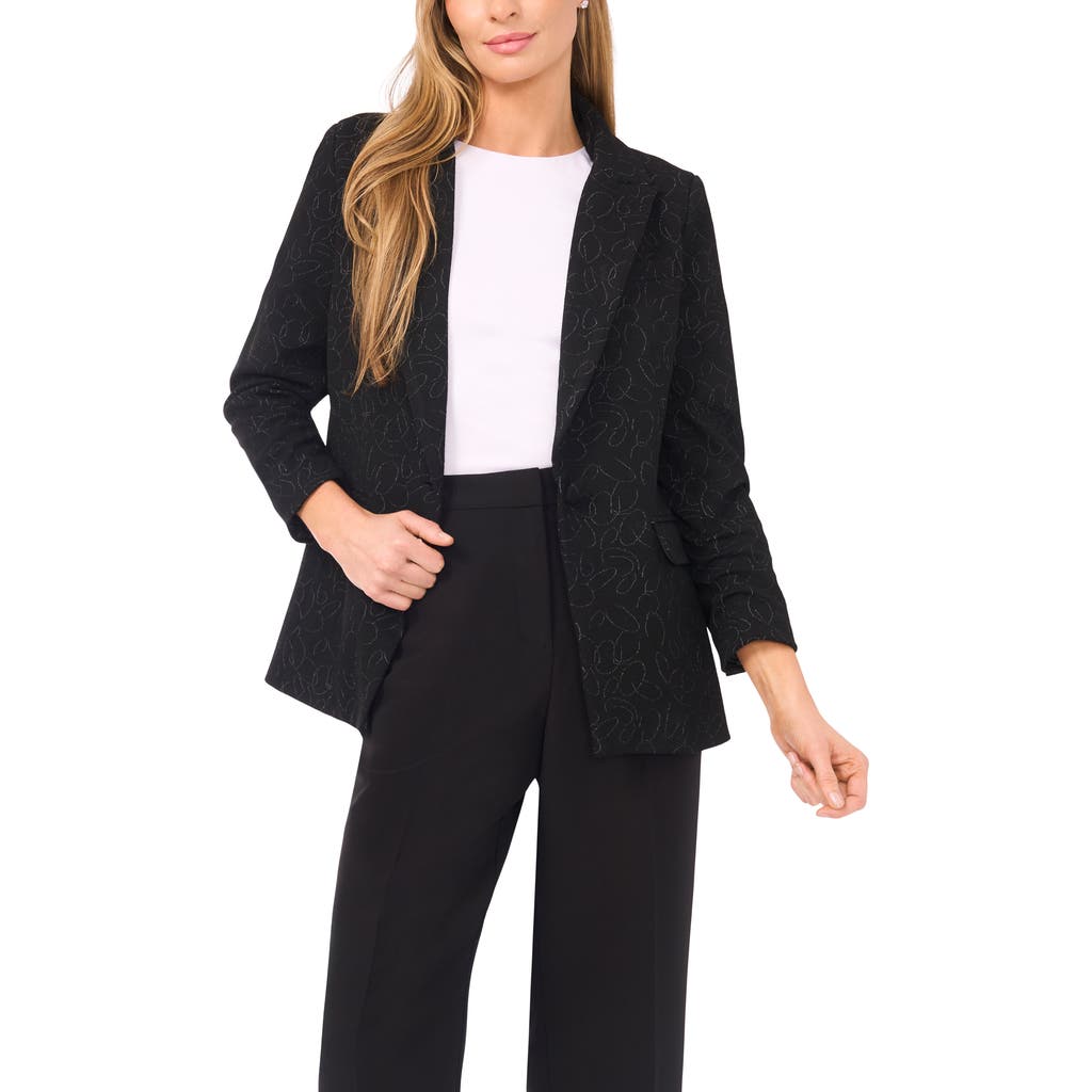 Halogen ® Scribble Print Scrunch Sleeve Blazer In Rich Black 060