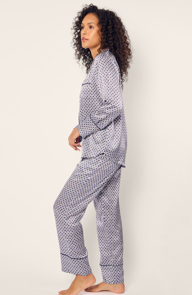 Petite Plume Medallion Print Mulberry Silk Pajamas, Alternate, color, Navy