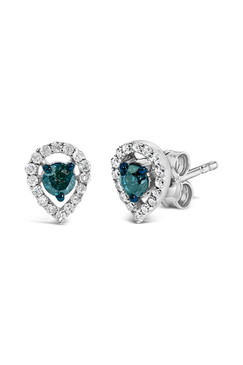 Sterling Silver 1/2 Cttw Blue and White Diamond Pear Shape Halo Stud Earrings, Alternate, color, Silver