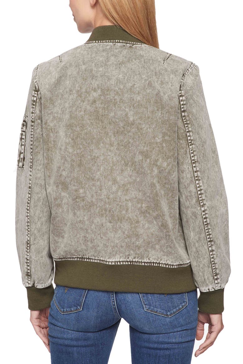 Washed Denim Bomber Jacket, Alternate, color, ARMY GREEN