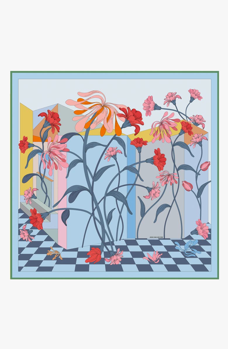 Jessie Zhao New York Double Sided Silk Scarf of Flowers Daydreams, Alternate, color, Red