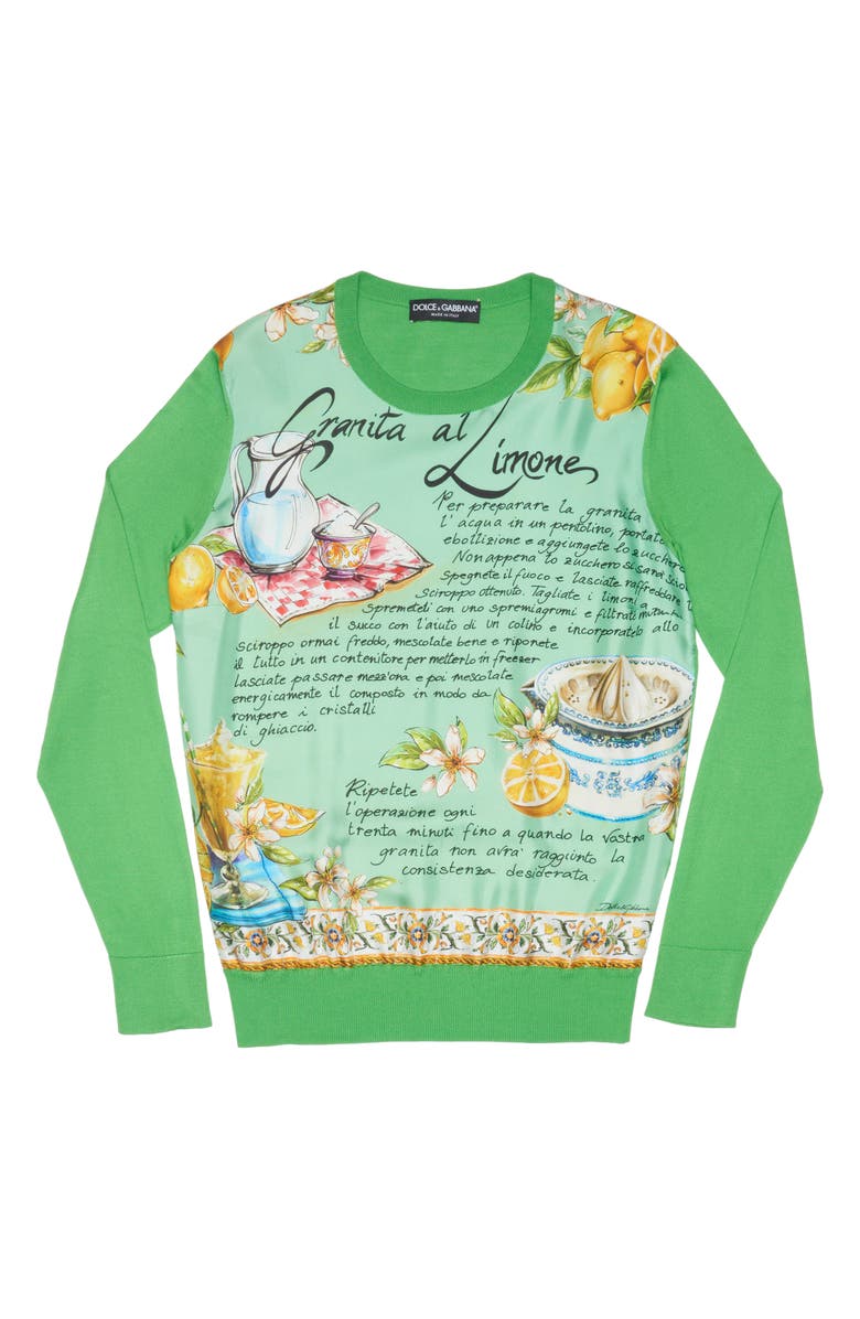 Dolce&Gabbana Lemon Granita Print Silk Sweater, Alternate, color, 