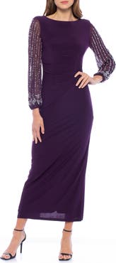 Marina Beaded Long Sleeve Jersey Gown