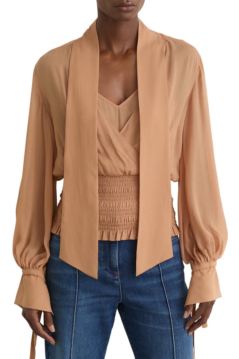 Phoebe Tie-Neck Smock Top, Main, color, RUST ORANGE