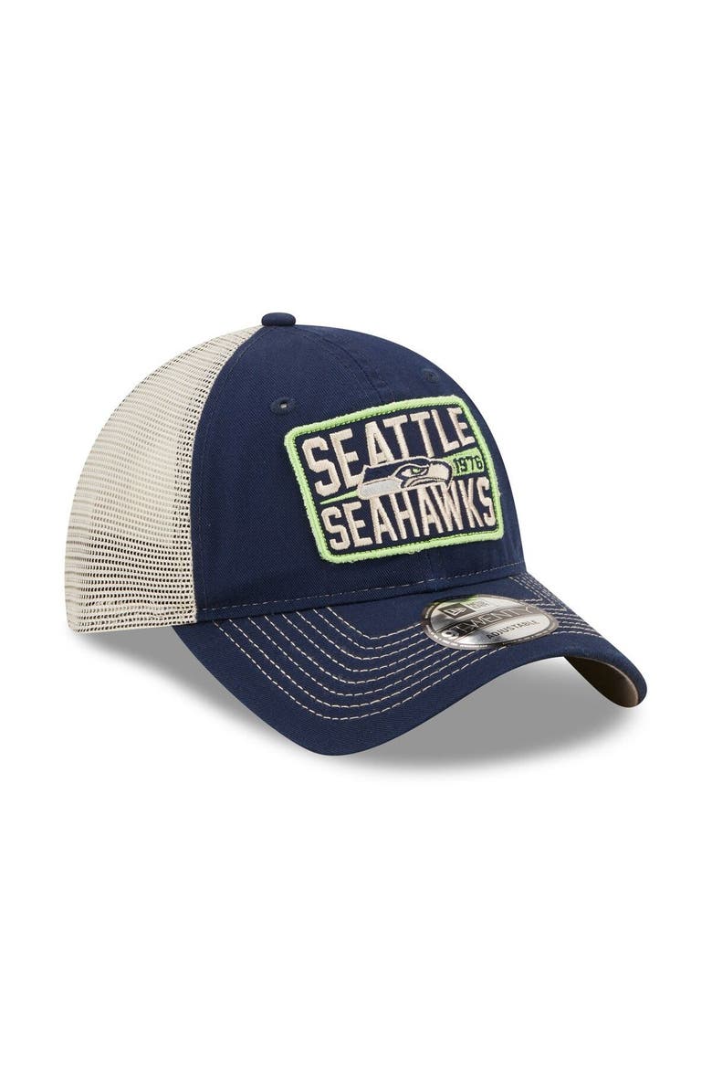 Men's New Era College Navy/Natural Seattle Seahawks  Devoted Trucker 9TWENTY Snapback Hat, Alternate, color, Navy