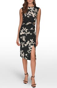 Donna Karan New York Floral Side Ruched Sheath Dress