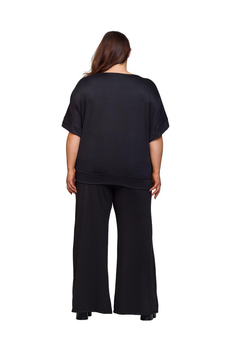 24seven Comfort Apparel Boat Neck Top and Wide Leg Pant Set, Alternate, color, Black