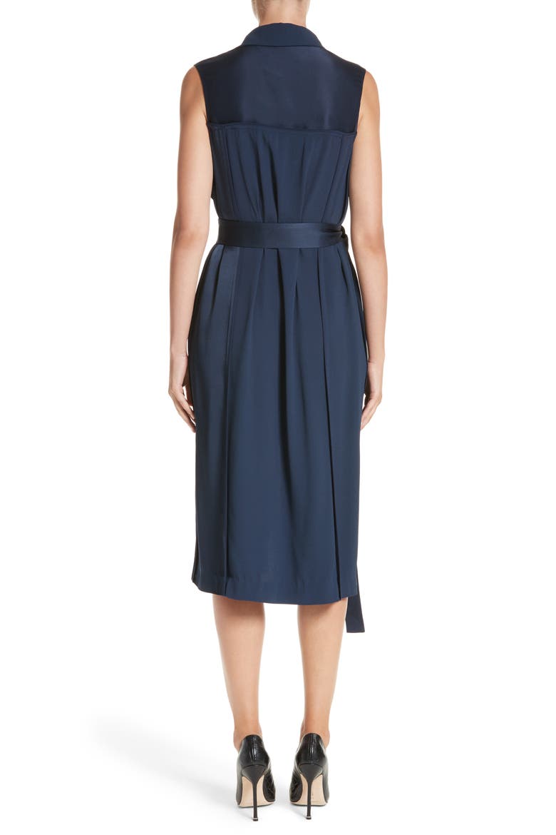 Crepe Back Satin Belted Wrap Dress, Alternate, color, NAVY