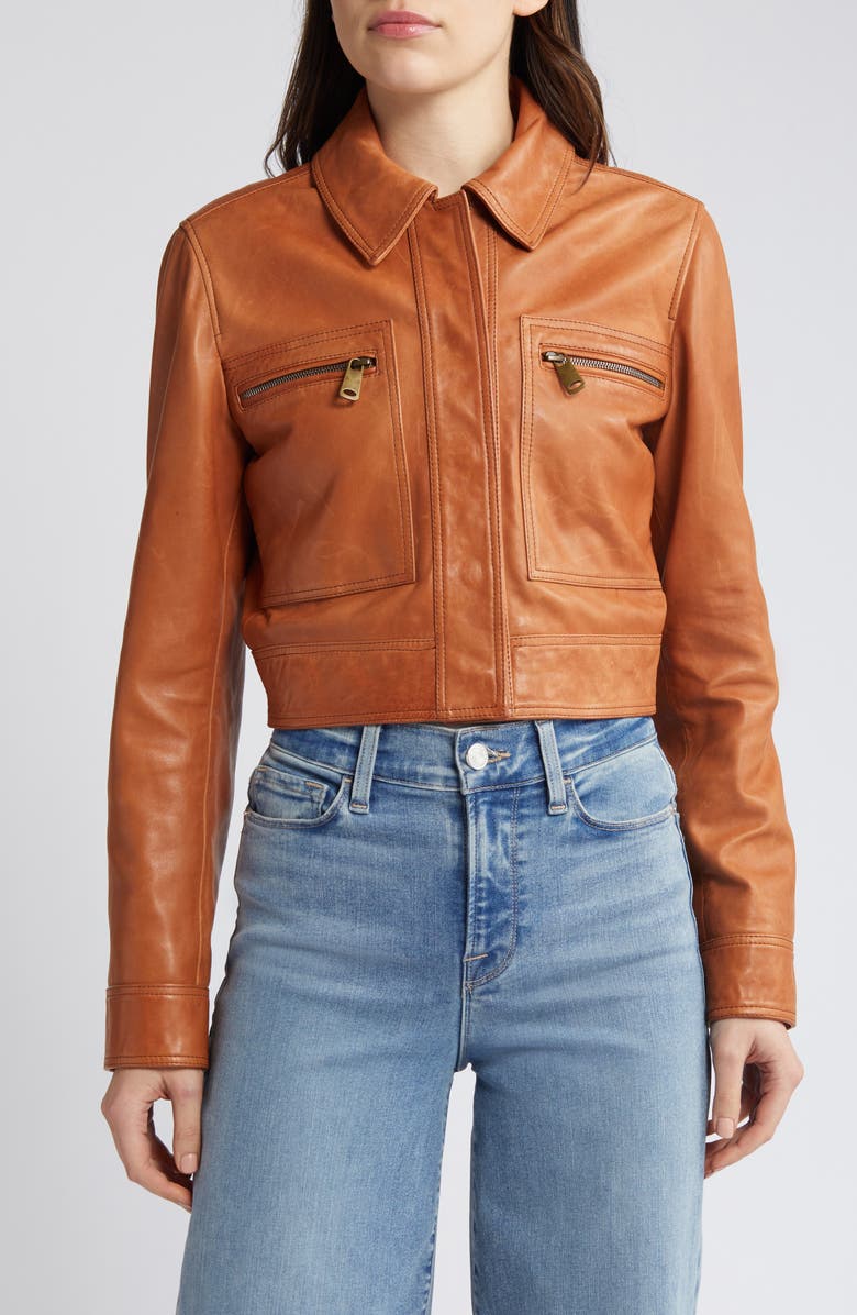 FRAME Crop Leather Moto Jacket, Alternate, color,