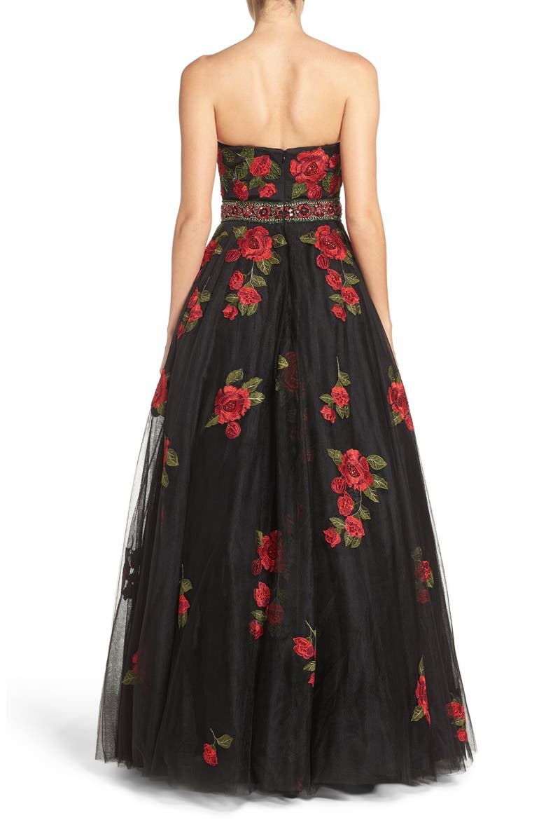 Embellished Tulle Ballgown, Alternate, color, BLACK/ MULTI