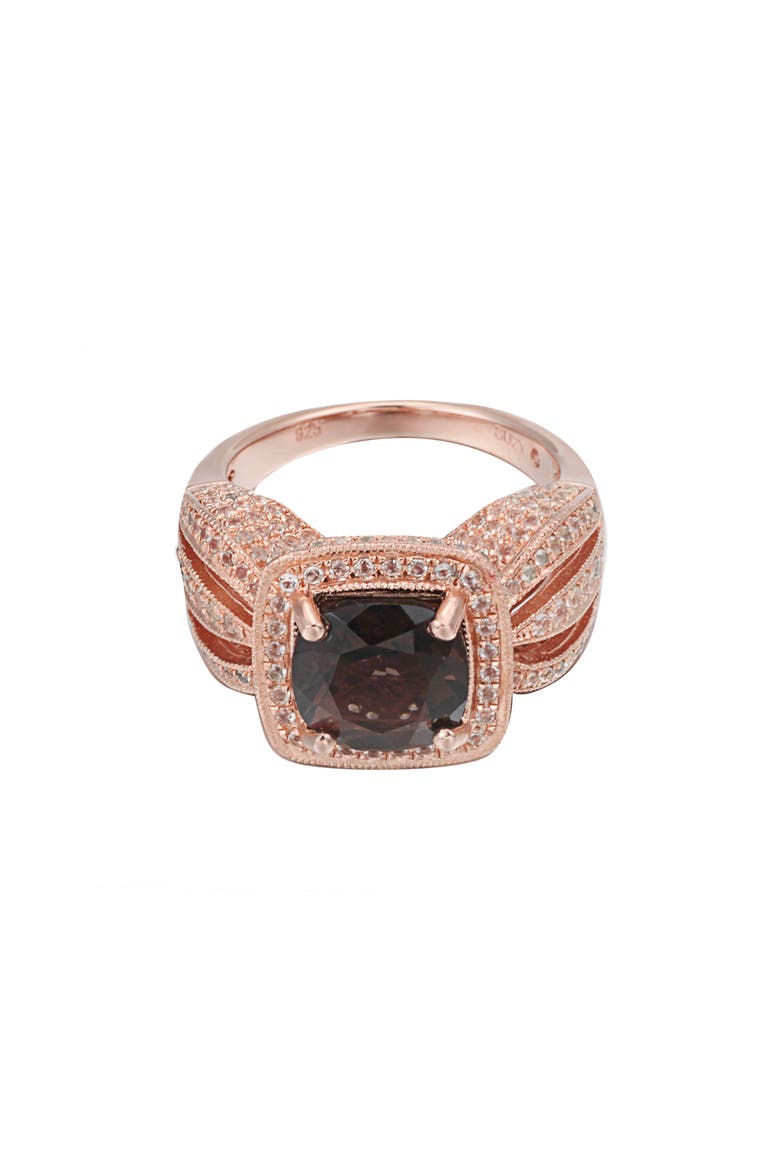 Cushion Cut Quartz & White Topaz Halo Ring, Alternate, color, BROWN