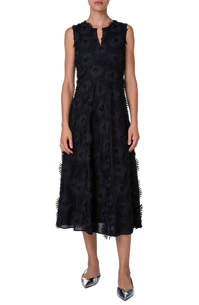 Akris punto Hello Sunshine Embroidered Floral Appliqué Cotton Midi Dress, Main, color, 